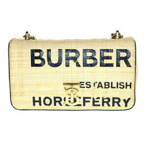 Burberry Crossbody Bag Chain Shoulder Beige Tan Raffia